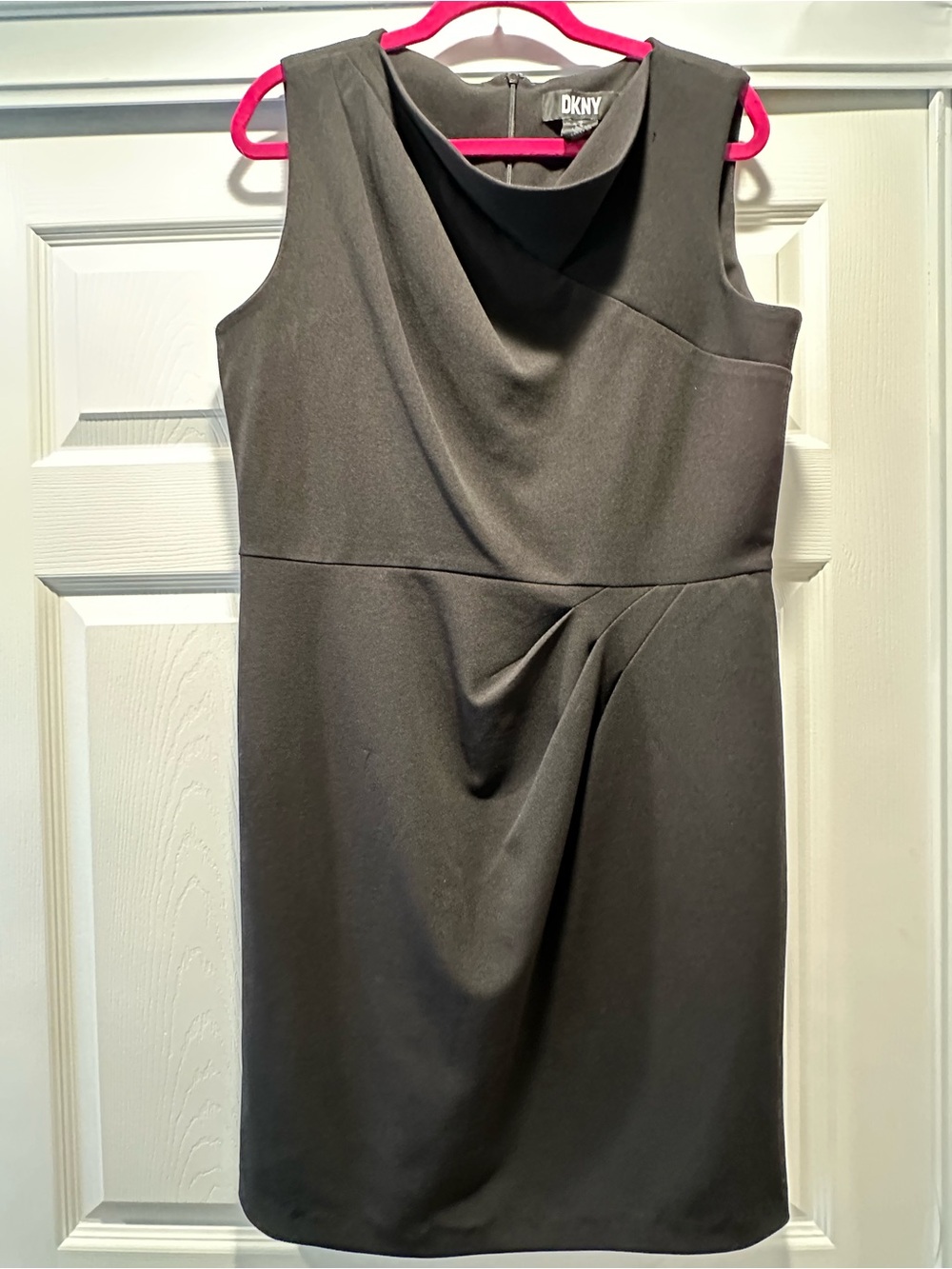 DKNY Charcoal Gray Sleeveless Draped Sheath Dress